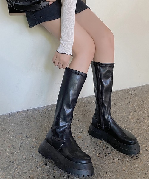 SANSeLF（サンセルフ）の「【SANSeLF】 厚底ウエッジソールロングブーツ  ストレートシルエット sas25a021（ブーツ・レディース・ブラック・39/38/37/36）」の4枚目の写真