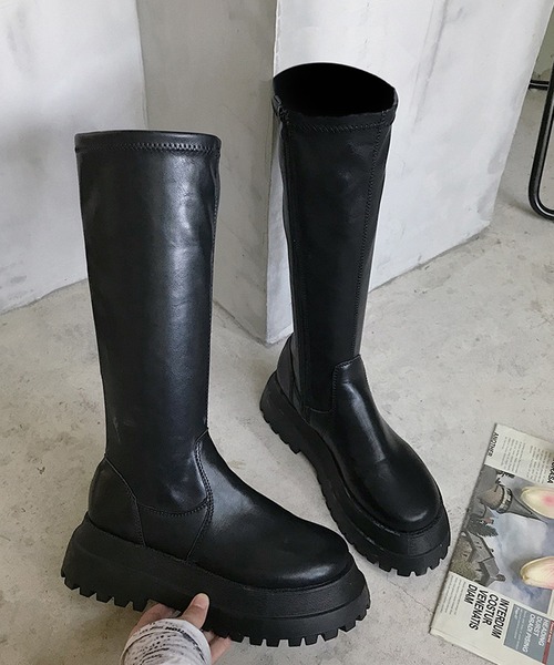 SANSeLF（サンセルフ）の「【SANSeLF】 厚底ウエッジソールロングブーツ  ストレートシルエット sas25a021（ブーツ・レディース・ブラック・39/38/37/36）」の13枚目の写真