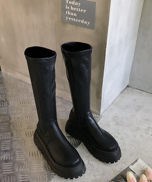 SANSeLF（サンセルフ）の「【SANSeLF】 厚底ウエッジソールロングブーツ  ストレートシルエット sas25a021（ブーツ・レディース・ブラック・39/38/37/36）」の16枚目の写真