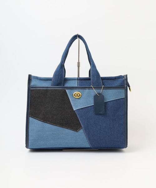 パッチワークトートバッグ セール】パッチワーク風デニム2WAYトートバッグ（トート