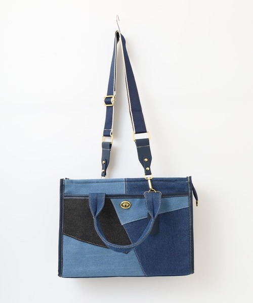 セール】パッチワーク風デニム2WAYトートバッグ（トート