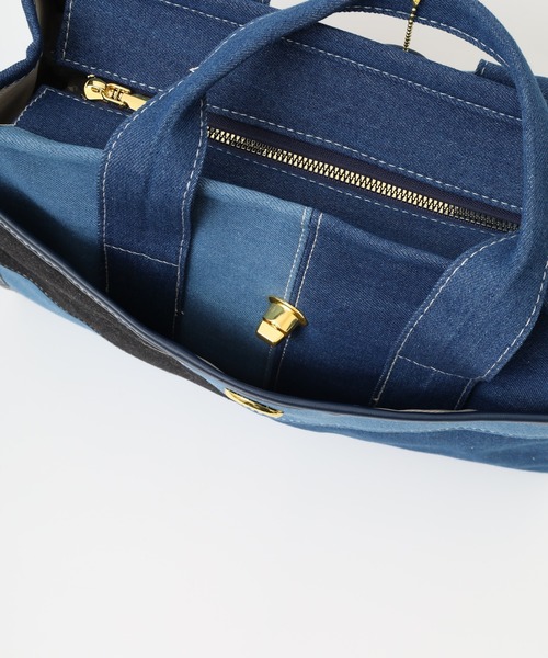 パッチワーク風デニム2WAYトートバッグ（トートバッグ）｜crossi