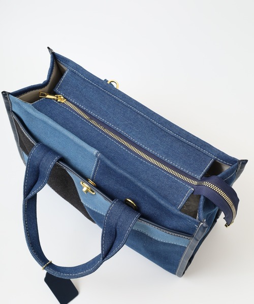 パッチワーク風デニム2WAYトートバッグ（トートバッグ）｜crossi
