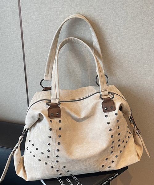 HALEY PESCA（ヘーリーペスカ）の「HALEY PESCA/【大容量/A4収納可】　ヴィンテージスタッズボストンバッグ（ボストンバッグ・レディース・オフホワイト/ブラック/ベージュ/ブラウン・FREE）」の5枚目の写真