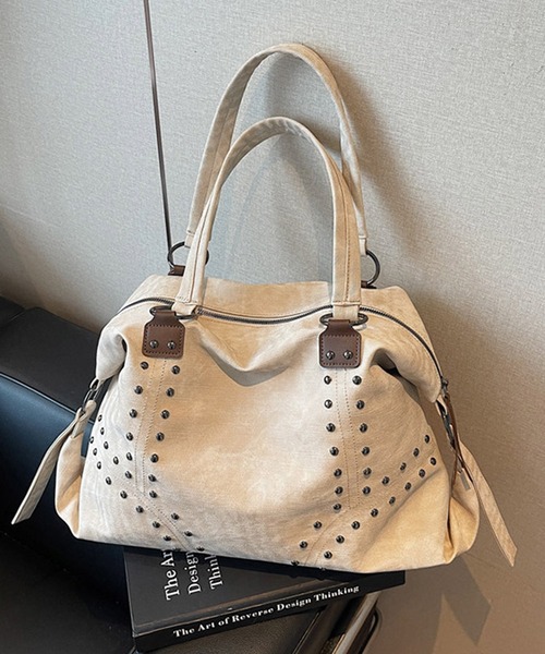 HALEY PESCA（ヘーリーペスカ）の「HALEY PESCA/【大容量/A4収納可】　ヴィンテージスタッズボストンバッグ（ボストンバッグ・レディース・オフホワイト/ブラック/ベージュ/ブラウン・FREE）」の6枚目の写真