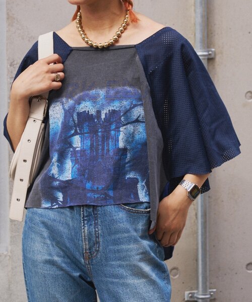 etsinta（エシンタ）の「etsintaリメイクメッシュフレアtee（Tシャツ/カットソー・レディース・ブラック・ONE SIZE）」の2枚目の写真