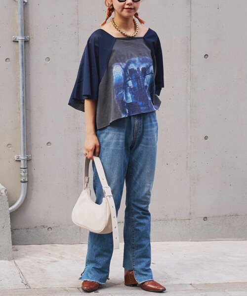 etsinta（エシンタ）の「etsintaリメイクメッシュフレアtee（Tシャツ/カットソー・レディース・ブラック・ONE SIZE）」の7枚目の写真