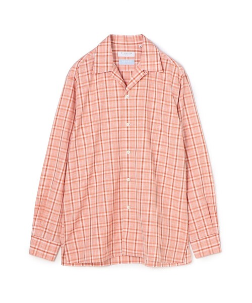 セール】コットンリネン オープンカラーロングスリーブ チェックシャツ