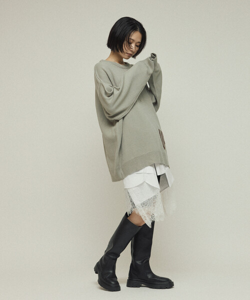 Firsthand（ファーストハンド）の「Firsthand/ファーストハンド スウェットライク レタードニット / ジャガードニット（ニット/セーター・レディース・オフホワイト/チャコールグレー/グレー/ブラウン・ﾌﾘ-）」の6枚目の写真