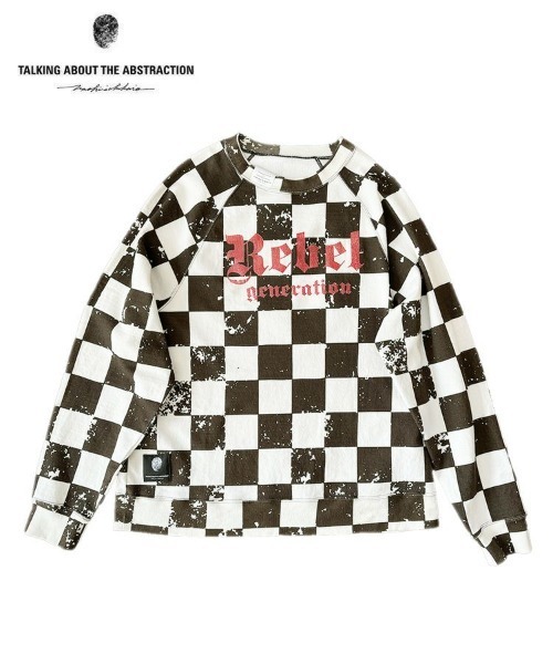 TALKING ABOUT THE ABSTRACTION（トーキング　アバウト　ジ　アブストラクション）の「【TALKING ABOUT THE ABSTRACTION】CHECKERED FLAG RAGLAN SWEAT / ブラック [2526AW-LS-001C]（スウェット・メンズ・ブラック・L/M）」の2枚目の写真