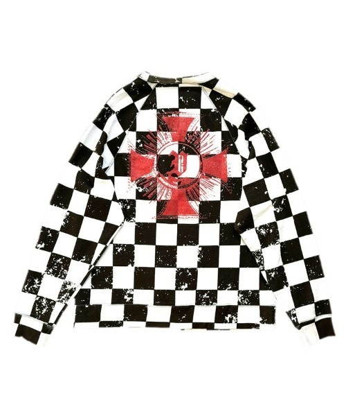 TALKING ABOUT THE ABSTRACTION（トーキング　アバウト　ジ　アブストラクション）の「【TALKING ABOUT THE ABSTRACTION】CHECKERED FLAG RAGLAN SWEAT / ブラック [2526AW-LS-001C]（スウェット・メンズ・ブラック・L/M）」の3枚目の写真