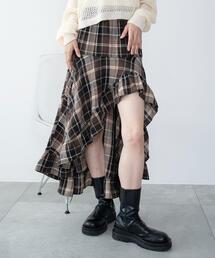 WEGO/チェックアシンメトリーフリルロングスカート
