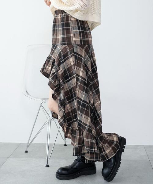 WEGO(ウィゴー)の「WEGO/チェックアシンメトリーフリルロングスカート(スカート・レディース・ブラウン系その他2/ブラック系その他2・FREE)」の18枚目の写真