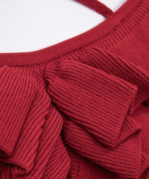 clear（クリア）の「ホルターネックリボンフリルフレアスリーブニットトップス[大人 フェミニン]（ニット/セーター・レディース・ブラック/アイボリー/杢グレー/ボルドー・F）」の7枚目の写真