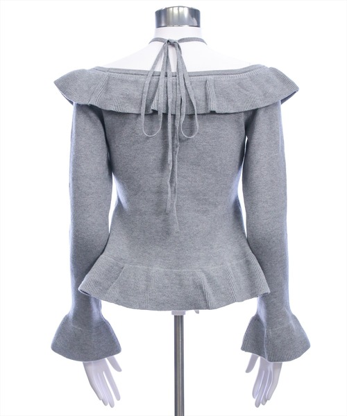 clear（クリア）の「ホルターネックリボンフリルフレアスリーブニットトップス[大人 フェミニン]（ニット/セーター・レディース・ブラック/アイボリー/杢グレー/ボルドー・F）」の22枚目の写真