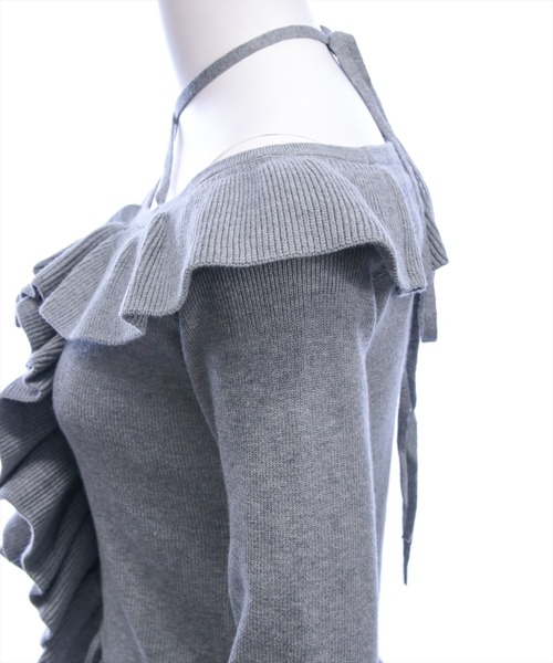 clear（クリア）の「ホルターネックリボンフリルフレアスリーブニットトップス[大人 フェミニン]（ニット/セーター・レディース・ブラック/アイボリー/杢グレー/ボルドー・F）」の21枚目の写真