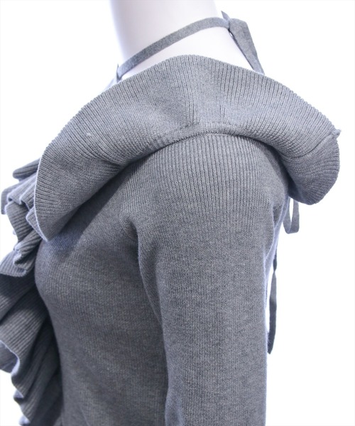 clear（クリア）の「ホルターネックリボンフリルフレアスリーブニットトップス[大人 フェミニン]（ニット/セーター・レディース・ブラック/アイボリー/杢グレー/ボルドー・F）」の20枚目の写真