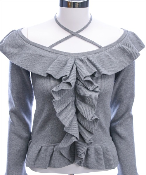 clear（クリア）の「ホルターネックリボンフリルフレアスリーブニットトップス[大人 フェミニン]（ニット/セーター・レディース・ブラック/アイボリー/杢グレー/ボルドー・F）」の19枚目の写真