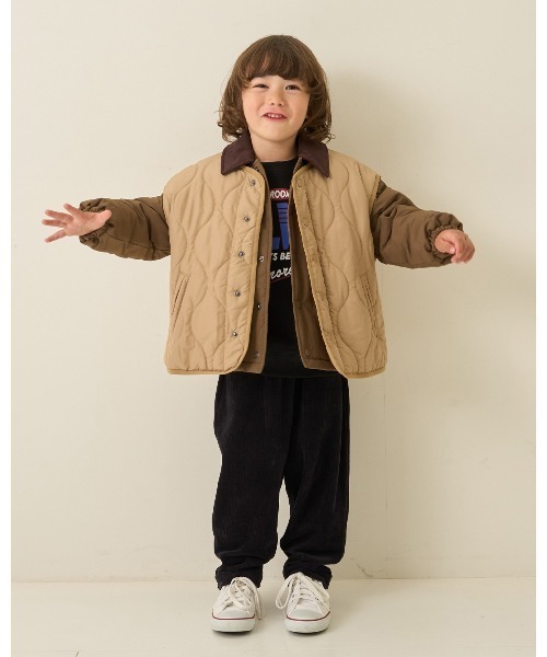 b・ROOM（ビールーム）の「【組み合わせ自由シリーズ】コーデュロイ衿パフジャケット（ブルゾン・キッズ・ネイビー/モカ/カーキ・100cm/110cm/120cm/130cm/140cm/150cm）」の5枚目の写真