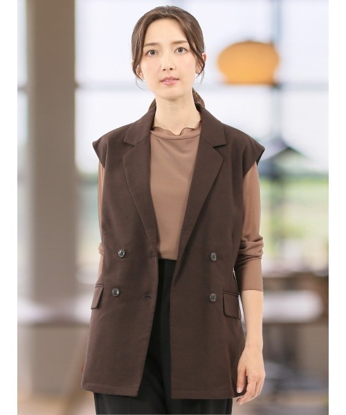 m.f.editorial(エムエフエディトリアル)の「【ストレッチ ハンドウォッシャブル】m.f.エディトリアル レディース テーラード ジレ(ベスト・レディース・グレー系その他2/ダークウッド・MEDIUM)」の2枚目の写真