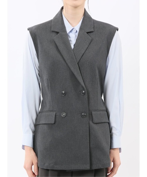 m.f.editorial(エムエフエディトリアル)の「【ストレッチ ハンドウォッシャブル】m.f.エディトリアル レディース テーラード ジレ(ベスト・レディース・グレー系その他2/ダークウッド・MEDIUM)」の6枚目の写真
