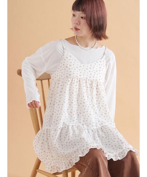 ehka sopo（エヘカソポ）の「前後2WAY花柄ミニキャミワンピース（ワンピース・レディース・ブラック/オフホワイト/ブラウン・F）」の2枚目の写真