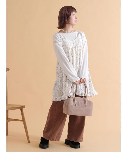 ehka sopo（エヘカソポ）の「前後2WAY花柄ミニキャミワンピース（ワンピース・レディース・ブラック/オフホワイト/ブラウン・F）」の5枚目の写真