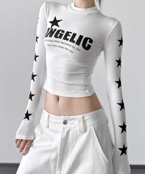 semplice(センプリチェ)の「星柄プリントのロングスリーブトップス(Tシャツ/カットソー・レディース・ホワイト/ブラック・F)」の3枚目の写真
