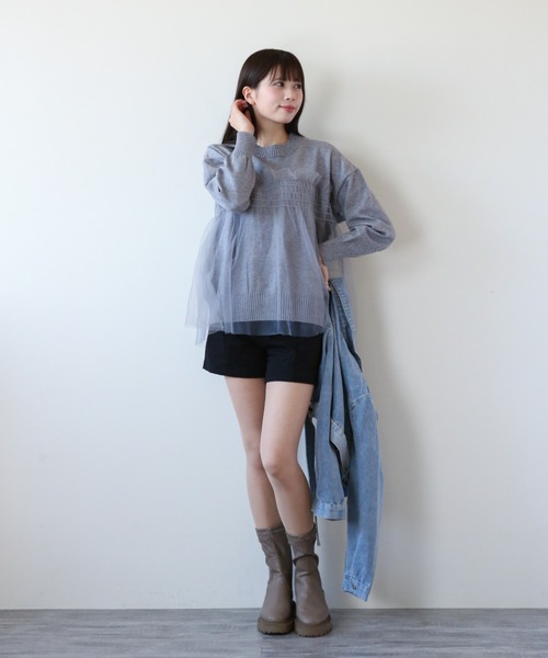 a lot of love(ア ロット オブ ラブ)の「チュールカバリング ルーズニット(ニット/セーター・レディース・ブラック/オフホワイト/グレー・FREE)」の16枚目の写真