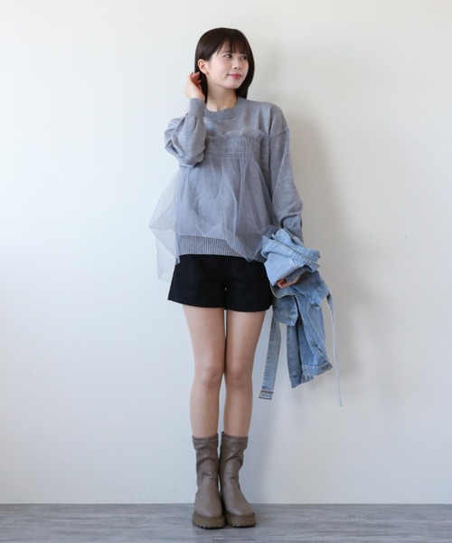 a lot of love(ア ロット オブ ラブ)の「チュールカバリング ルーズニット(ニット/セーター・レディース・ブラック/オフホワイト/グレー・FREE)」の19枚目の写真