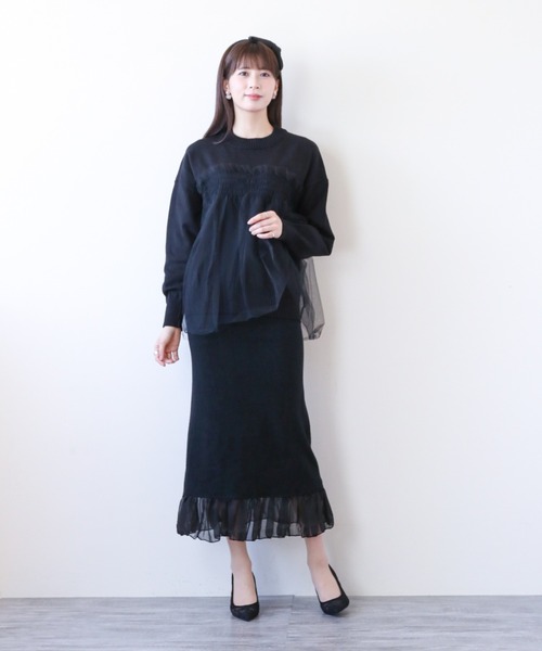 a lot of love(ア ロット オブ ラブ)の「チュールカバリング ルーズニット(ニット/セーター・レディース・ブラック/オフホワイト/グレー・FREE)」の11枚目の写真