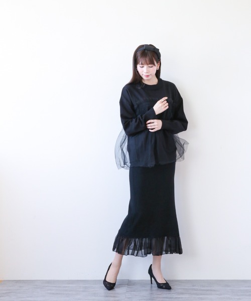 a lot of love(ア ロット オブ ラブ)の「チュールカバリング ルーズニット(ニット/セーター・レディース・ブラック/オフホワイト/グレー・FREE)」の12枚目の写真