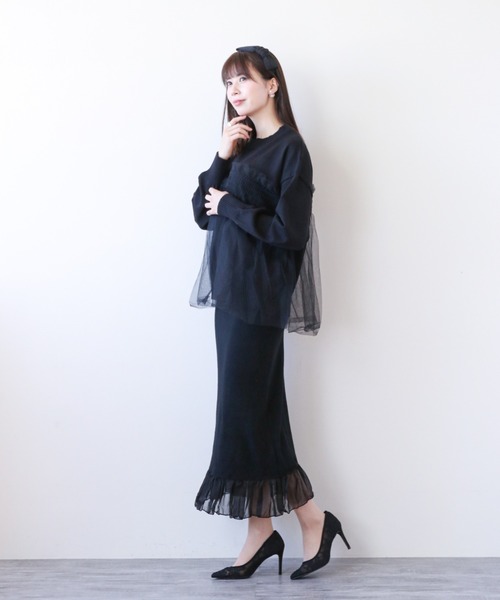 a lot of love(ア ロット オブ ラブ)の「チュールカバリング ルーズニット(ニット/セーター・レディース・ブラック/オフホワイト/グレー・FREE)」の5枚目の写真