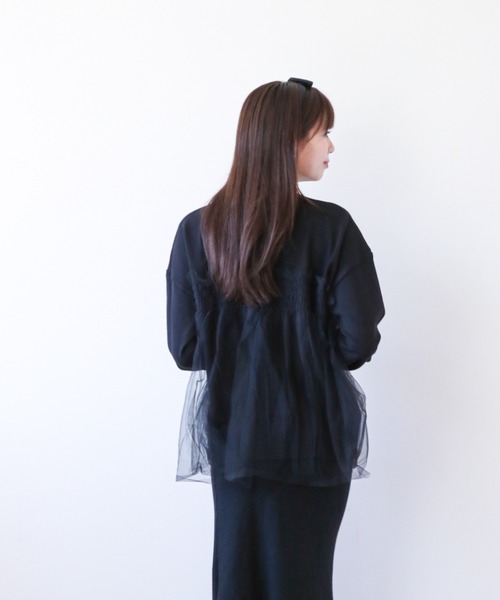a lot of love(ア ロット オブ ラブ)の「チュールカバリング ルーズニット(ニット/セーター・レディース・ブラック/オフホワイト/グレー・FREE)」の13枚目の写真