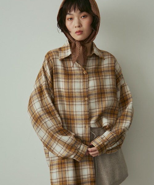 full/fill.(フルフィル)の「over check shirt / オーバーチェックシャツ(シャツ/ブラウス・レディース・ネイビー/アイボリー・FREE)」の2枚目の写真