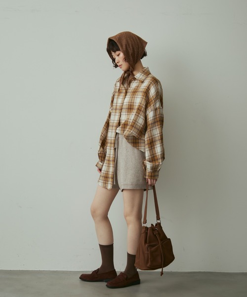 full/fill.(フルフィル)の「over check shirt / オーバーチェックシャツ(シャツ/ブラウス・レディース・ネイビー/アイボリー・FREE)」の4枚目の写真