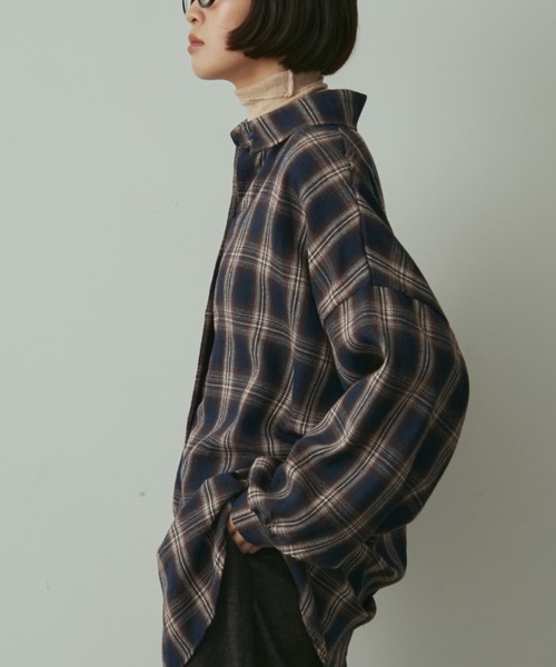 full/fill.(フルフィル)の「over check shirt / オーバーチェックシャツ(シャツ/ブラウス・レディース・ネイビー/アイボリー・FREE)」の11枚目の写真