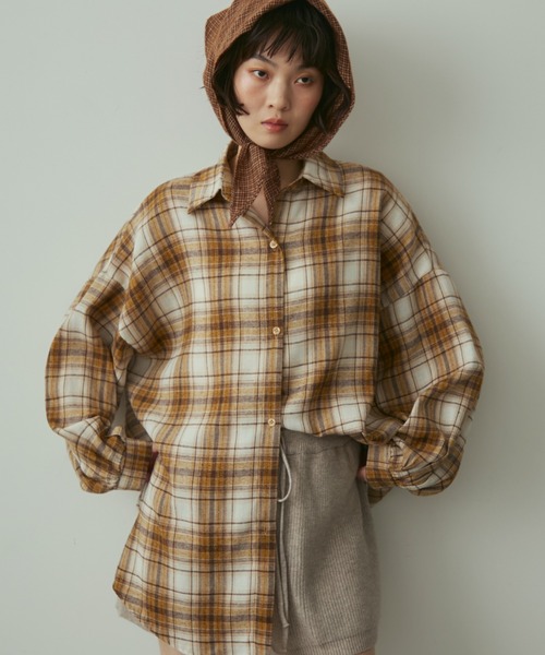 ステンカラーオーバーチェックシャツ セール】over check shirt / オーバーチェックシャツ（シャツ/ブラウス