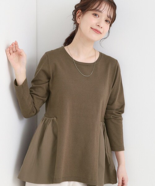 DRESKIP（ドレスキップ）の「【洗濯機可/S-LL/体型カバー】異素材きりかえ Aラインニット（ニット/セーター・レディース・ブラック/ブラウン系/ブルー系その他・01/02/03/04）」の3枚目の写真