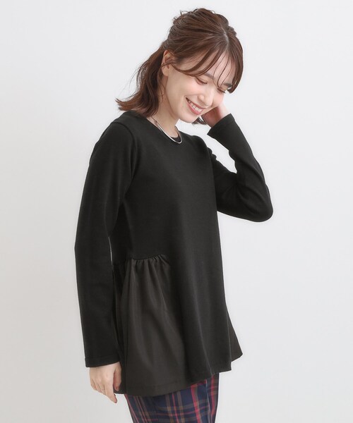 DRESKIP（ドレスキップ）の「【洗濯機可/S-LL/体型カバー】異素材きりかえ Aラインニット（ニット/セーター・レディース・ブラック/ブラウン系/ブルー系その他・01/02/03/04）」の21枚目の写真