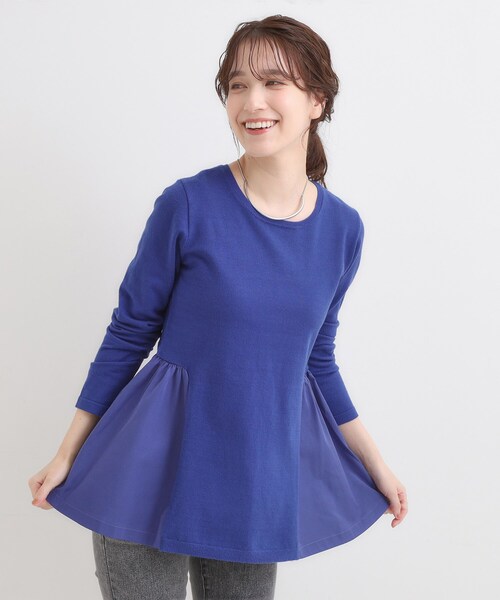 DRESKIP（ドレスキップ）の「【洗濯機可/S-LL/体型カバー】異素材きりかえ Aラインニット（ニット/セーター・レディース・ブラック/ブラウン系/ブルー系その他・01/02/03/04）」の14枚目の写真