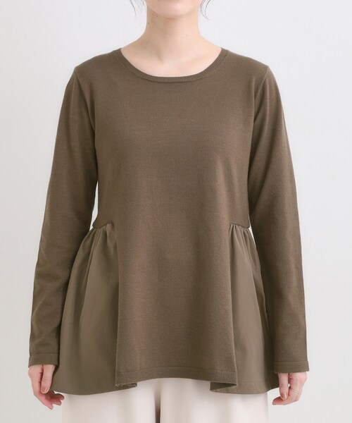 DRESKIP（ドレスキップ）の「【洗濯機可/S-LL/体型カバー】異素材きりかえ Aラインニット（ニット/セーター・レディース・ブラック/ブラウン系/ブルー系その他・01/02/03/04）」の9枚目の写真