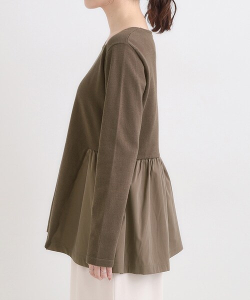 DRESKIP（ドレスキップ）の「【洗濯機可/S-LL/体型カバー】異素材きりかえ Aラインニット（ニット/セーター・レディース・ブラック/ブラウン系/ブルー系その他・01/02/03/04）」の5枚目の写真