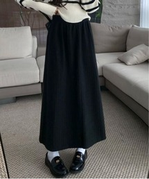 【裏起毛】ウエストゴムリブニットロングスカート Aシルエット 防寒