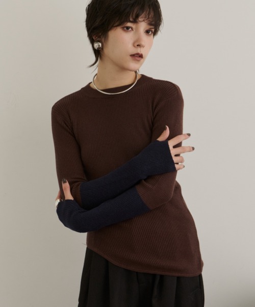 DFFUR.(ディフル)の「バイカラースリーブアシメヘムトップス(Tシャツ/カットソー・レディース・アイボリー/ダークブラウン・FREE)」の19枚目の写真
