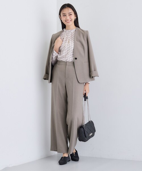 セール】【洗える／通勤／スーツ】メランジストレッチ ワイドパンツ