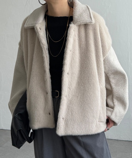 LBC（エルビーシー）の「【数量限定】ファーボア切り替えコクーンブルゾン（ブルゾン・レディース・ベージュ/ブラック/グレー・M/L）」の8枚目の写真