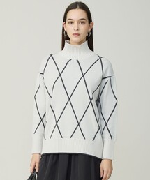 ソフトカシミヤミックス ダイヤ柄ハイネックニット