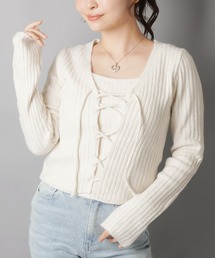 SPINNS(スピンズ)のエステルアンサンブルニット/レースアップカーディガン+キャミソールセット/全5色(アンサンブル)