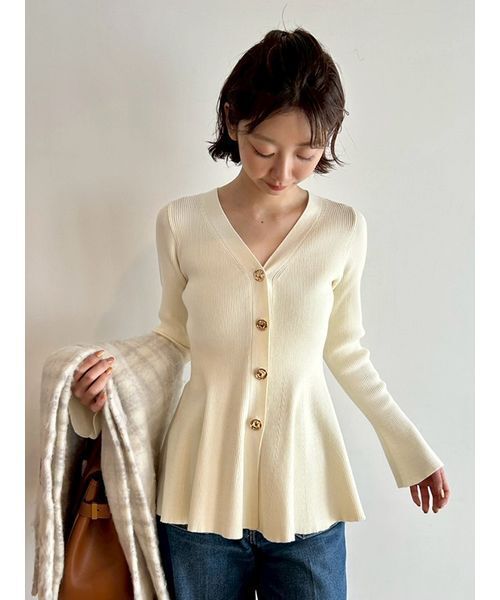 LILY BROWN（リリーブラウン）の「ペプラムニットカーディガン（カーディガン/ボレロ・レディース・ネイビー/アイボリー/ライトブルー・F）」の2枚目の写真